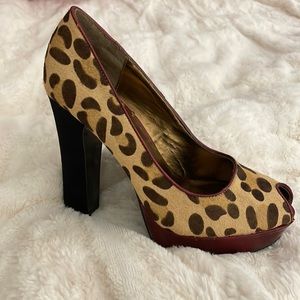 FERGIE LEOPARD CALF FUR HEELS